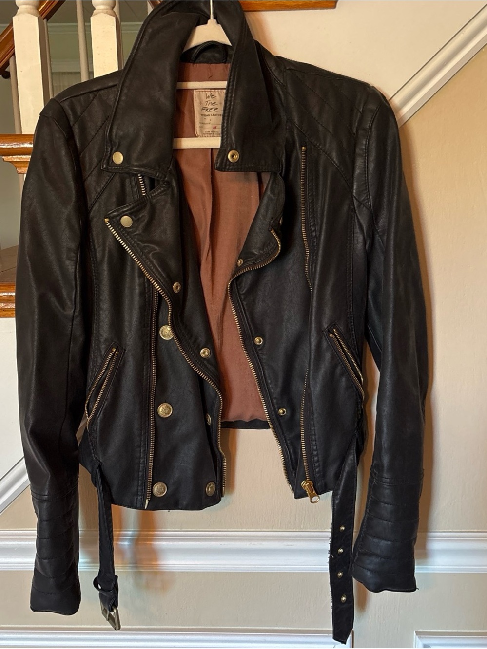 Free People Women's Black Vegan Leather Biker Jacket - Classic Moto Style